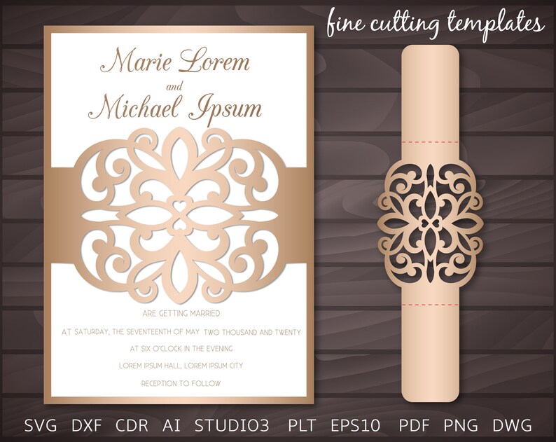 Download Belly Band Svg 5x7 Wedding Invitation Card Template Cricut Cut Files Laser Cut Invite Cameo Scanncut Svg Dxf Studio3 Invitations Paper Weddings Novadigital Net