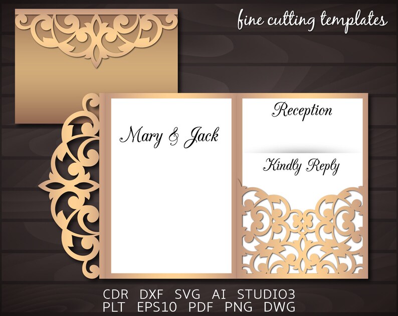 Download Tri Fold Wedding Pocket Envelope cutting SVG template 5x7 ...