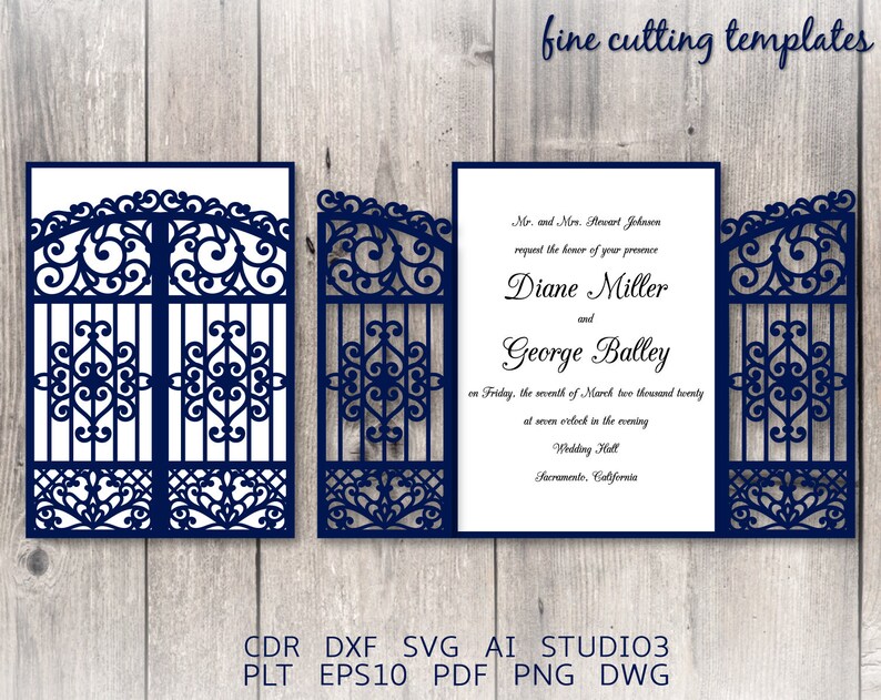 Download Wedding Invitation 5x7 SVG gate card template for cutting ...