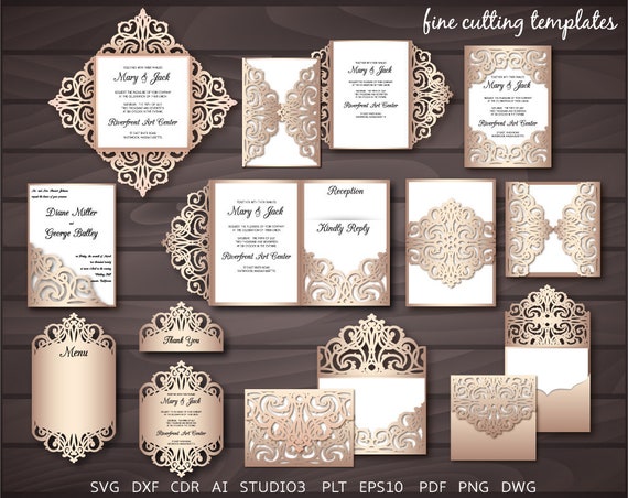 Download Laser Cut Wedding Invitation Svg Template Set 5x7 And 5 7x5 7 Etsy