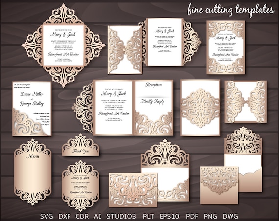 Download Laser Cut Wedding Invitation Svg Template Set 5x7 And 5 7x5 7 Etsy