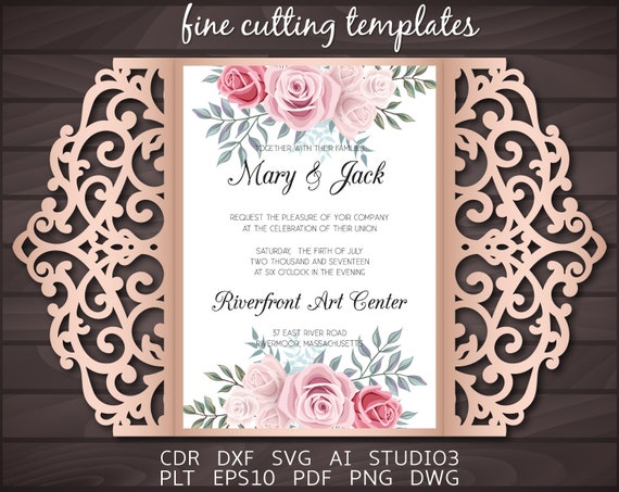 Download Wedding Invitation Svg 5x7 Card Gate Fold Card Cutting Etsy