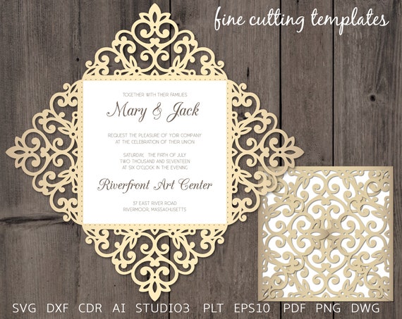 Lace Four Fold Svg Elegant Wedding Invitations Template Printable Square Pattern Wedding Invitation Svg Cut Files For Cricut Vc 264 Drawing Drafting Craft Supplies Tools Aabenthus Cbs Dk