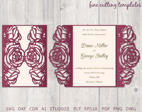 Download Luxury Wedding Invitation 5x7 SVG Cutting Template with Roses | Etsy