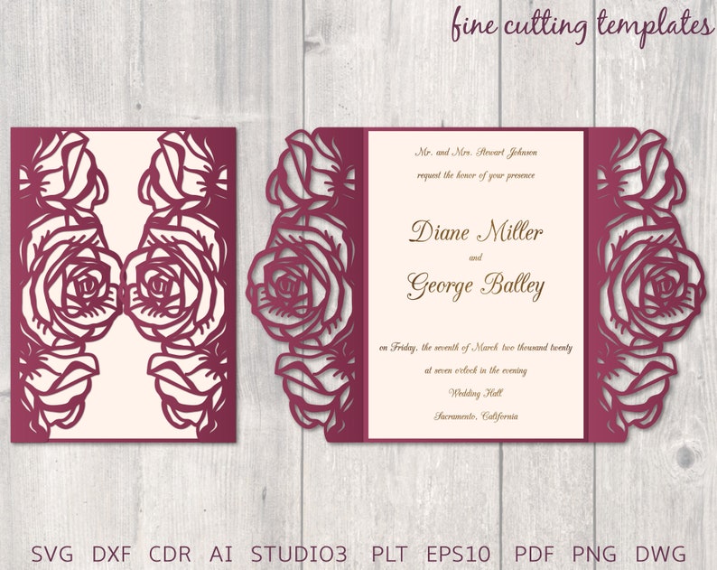 Download Luxury Wedding Invitation 5x7 SVG Cutting Template with ...