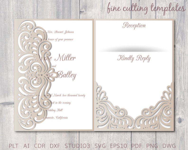 Wedding Invitation SVG Tri Fold Pocket Envelope Cutting Etsy