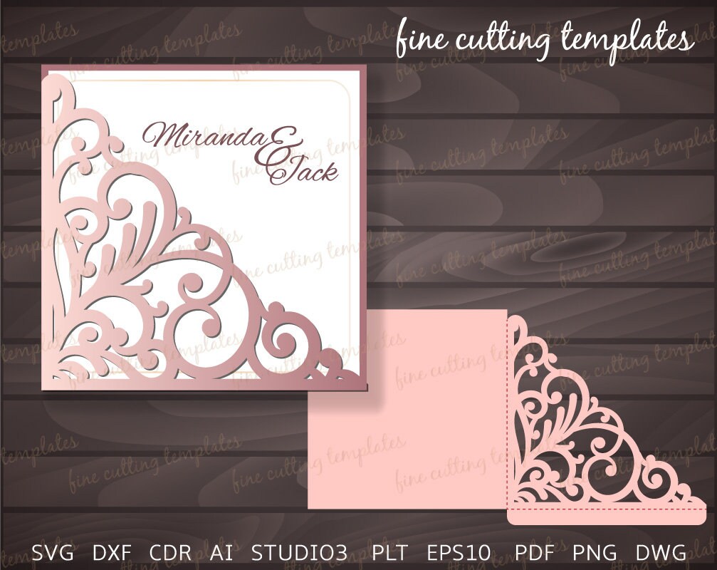 Wedding Invitation Pocket Envelope template for cutting Etsy