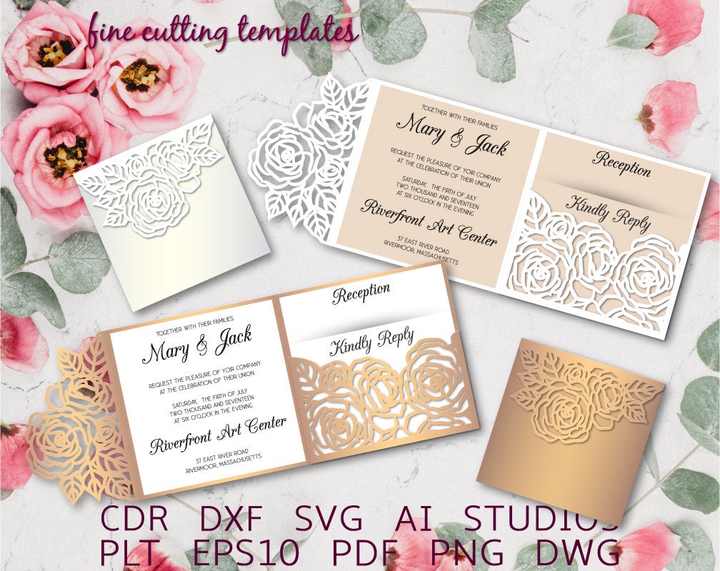 Download Tri Fold Wedding pocket envelope SVG template square | Etsy