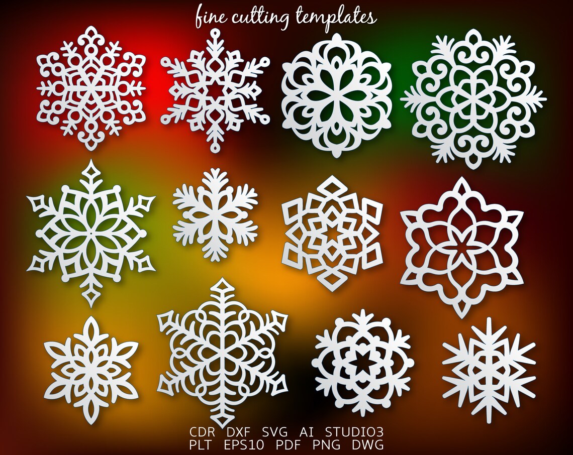 Snowflakes SVG Cutting Files Laser Cut Snowflake Set Svg Dxf Etsy