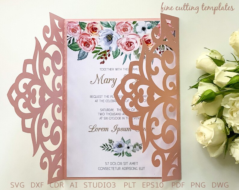 Wedding Invitation 5x7 SVG gate card cutting template laser | Etsy