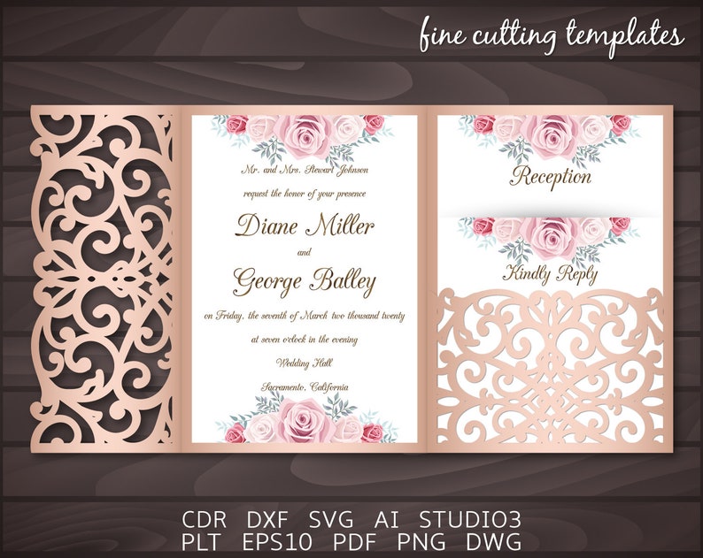 Download Wedding Invitation SVG 5x7 Tri Fold pocket envelope cutting | Etsy