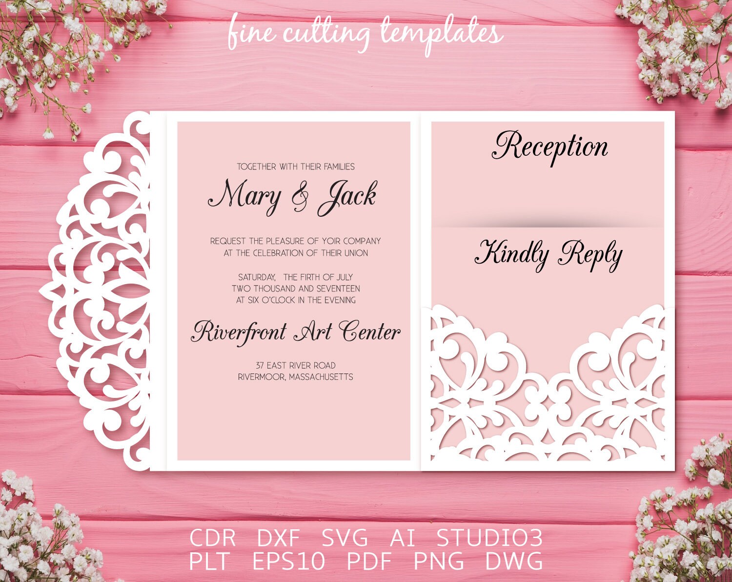 Wedding Invitation SVG Tri Fold pocket envelope cutting | Etsy