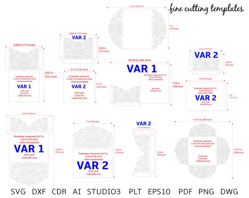 Download 5x7 And 5 7x5 7 In Laser Cut Wedding Invitation Svg Template Set Silhouette Cameo Svg Dxf Studio3 11 Pieces For Cricut Templates Paper Party Supplies Vermontorganics Com