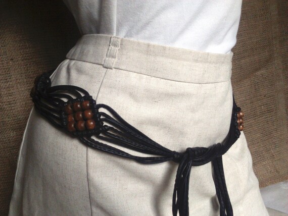 Vintage Macrame Belt: Beaded Fringe, Bohemian Style - Etsy display picture 1