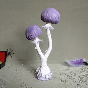 Handmade Purple Mushroom Sculpture: Textile Toadstool Decor