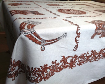 Vintage Printed Linen Tablecloth: Rustic Gray Rectangle (53.5x48.43")
