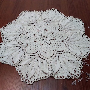 Vintage Crochet Doily: Ivory Lace Table Centerpiece (18x18 inches)