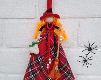 Kitchen Witch Doll with Garlic & Broom - Halloween Decor Good Luck Charm