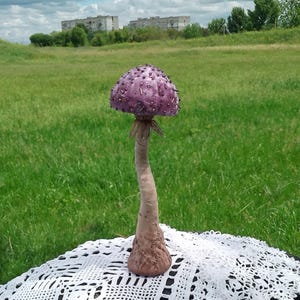 Velvet Mushroom Sculpture: Lilac Toadstool Decor, Mantel Art