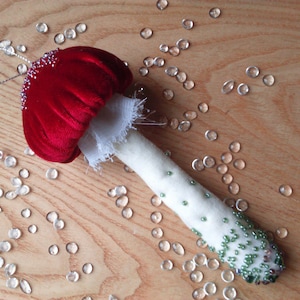 Velvet mushroom ornament. Mushroom christmas ornamentation. Velvet toadstool. Fantasy mushroom. Mushroom hanging wall ornament