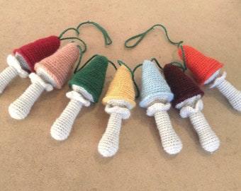 Crochet Mushroom Garland: Colorful Handmade Wall Hanging