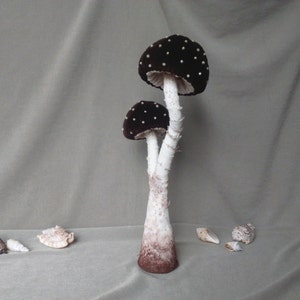 Handmade Velvet Mushroom Sculpture: Brown Fantasy Fungi Decor