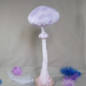 Lilac Fabric Mushroom Sculpture: Hand-Painted Textile Toadstool