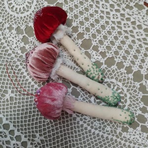Velvet mushroom. Velvet mushroom ornament. Velvet toadstool. Fantasy mushroom. Gifts for friends. Mushroom christmas ornament.