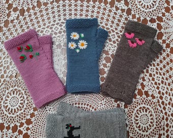 Embroidered Knit Fingerless Gloves: Women's Arm Warmers