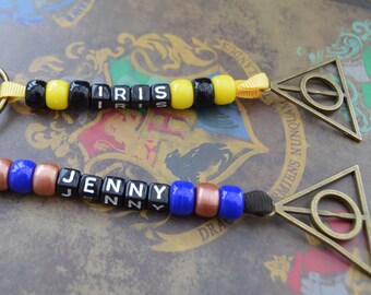 Harry Potter Ravenclaw or Hufflepuff Deathly Hallows Personalised Name Keyring Keychain Gift