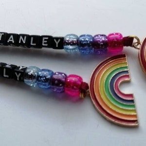 PERSONALISED Rainbow Charm Keyring Keychain ANY NAME Stocking Filler Zip Pull