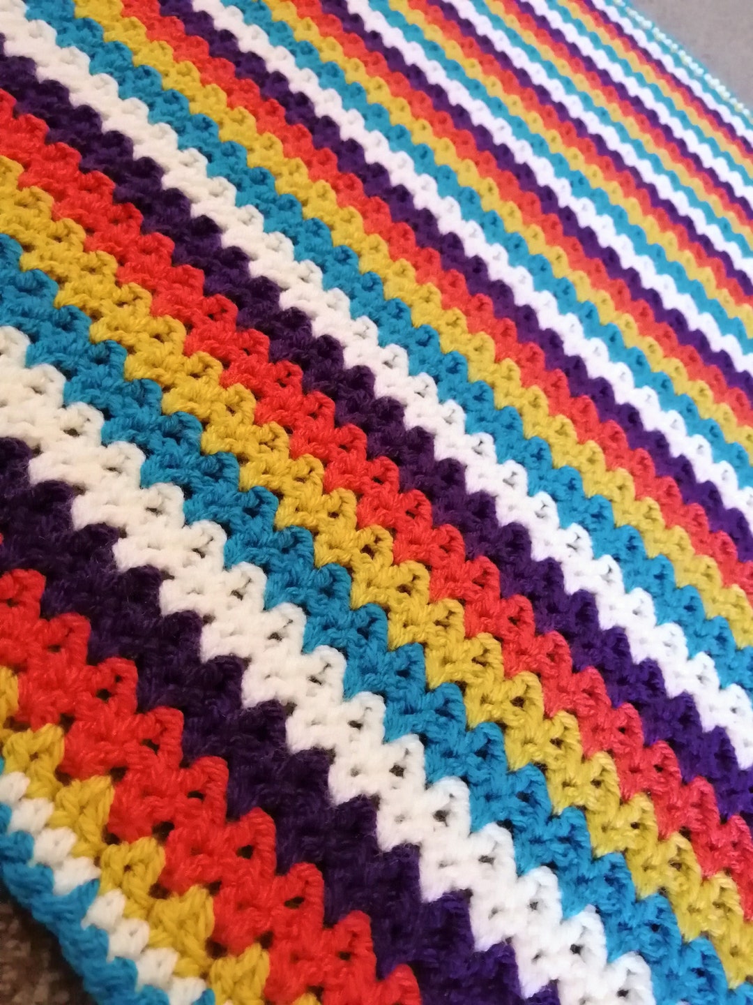 Handmade Crochet Vstitch Baby Blanket in Teal Burnt Orange Etsy UK