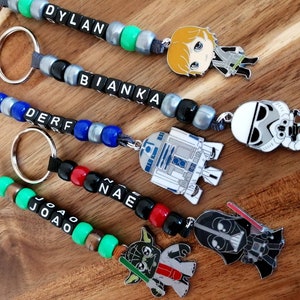 Porte-clés personnalisé Star Wars, nom avec breloque Luke Skywalker Stormtrooper Yoda R2D2 Dark Vador, cadeau Jedi, sac de fête