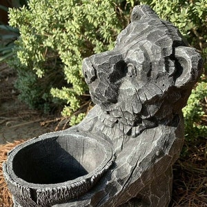 Stone Garden Detailed Bear Planter Plant Pot Black And White Ornament Gift