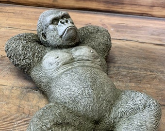 Stone Garden Lying Silverback Gorilla Monkey Chimp Ape Statue Gift Ornament