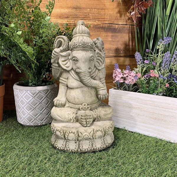 Stone Garden Ganesh Buddha Elephant Praying Statue Ornament