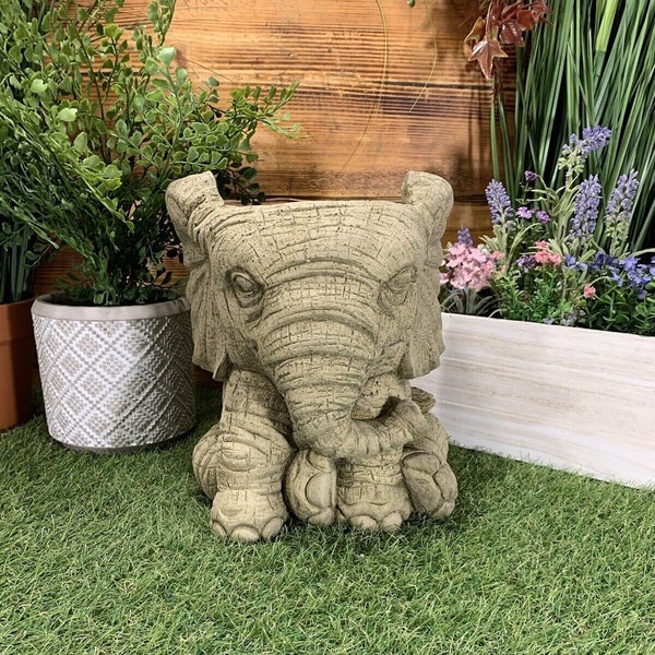 Stone Garden Elephant Planter x2 Plant Pot Flower Pot Hand Cast Ornament