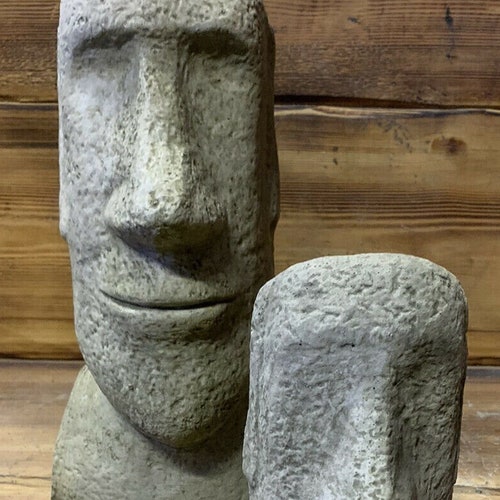 Stone Garden Pair of Moai Easter Island Head Tiki Ornaments Etsy UK
