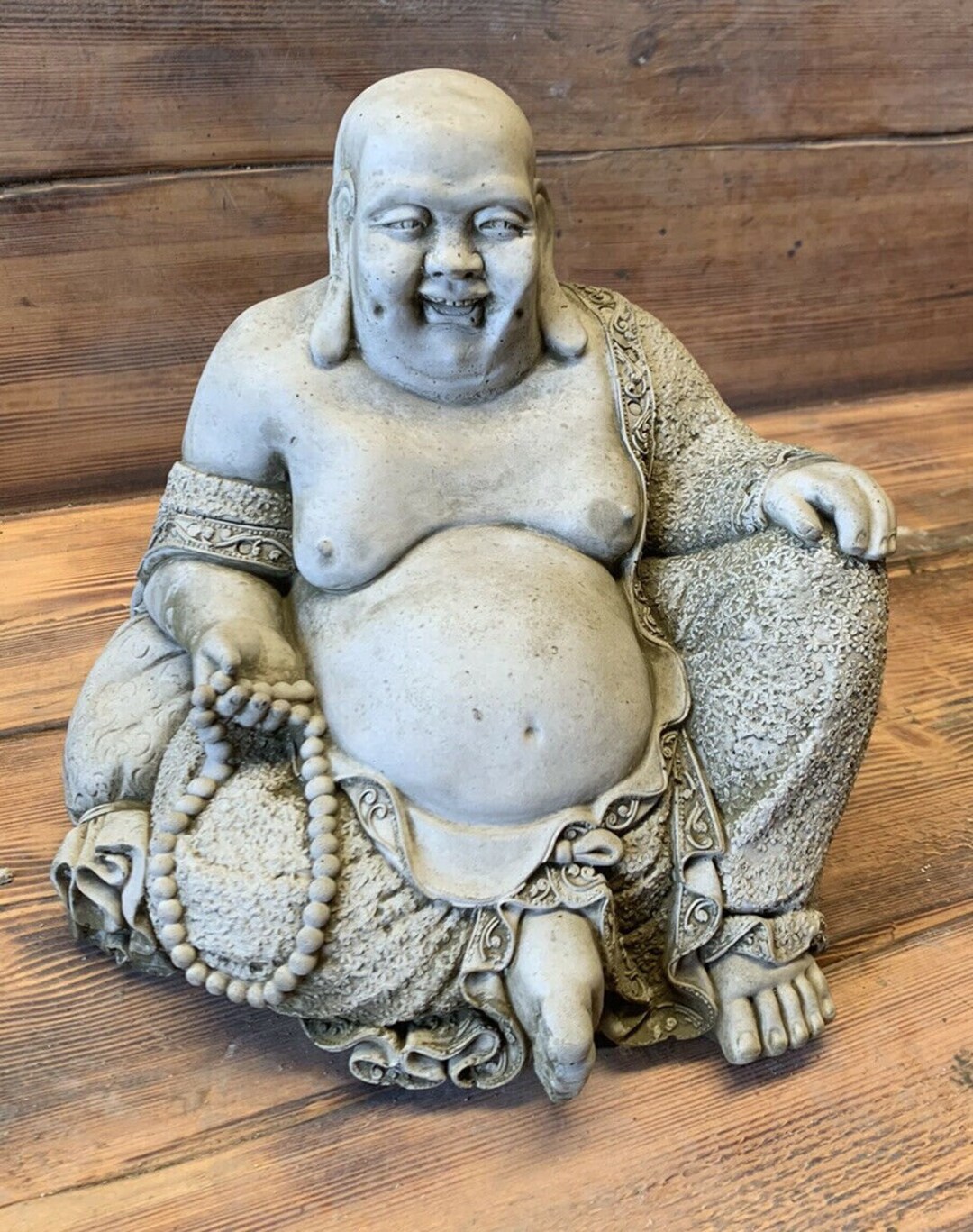 Stone Garden Laughing Buddha Sitting Down Statue Ornament - Etsy