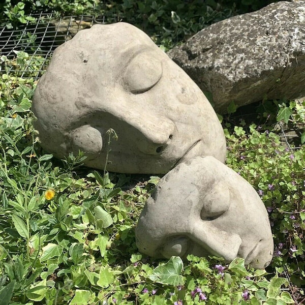 Stone Garden Beautiful Pair Of Half Face Modern Art Statue Concrete Ornament