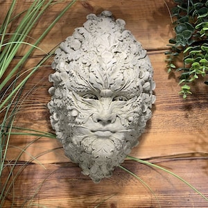 Stone Garden Green Man Lady Leaf Face Plaque Wall Hanging Ornament High Detail