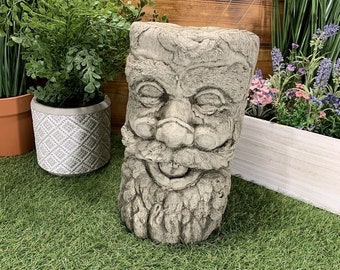 Stone Garden Green Man Tree Stump Plinth Concrete Ornament - Etsy