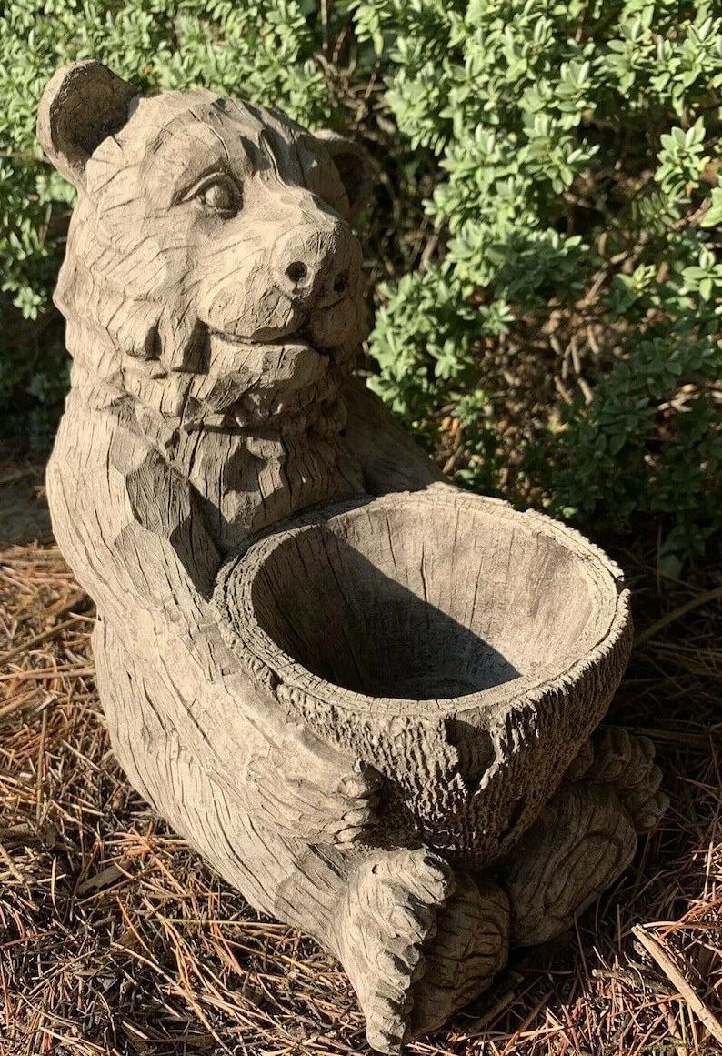 Stone Garden Detailed Bear Planter Plant Pot Ornament Gift image 3