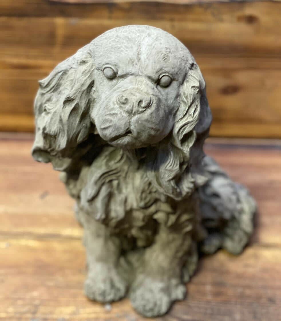 King Charles / Cocker Spaniel Stone Garden Dog Statue - UK Made Ornament