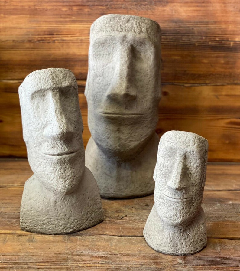 Stone Garden Set of 3 Moai Easter Island Head Tiki Ornament Statues - Etsy