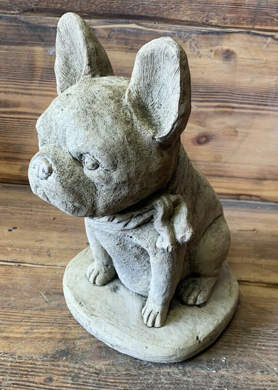 Stone Garden Statue Of A Lying French Bulldog Puppy - Outdoor/Indoor Dog Ornament