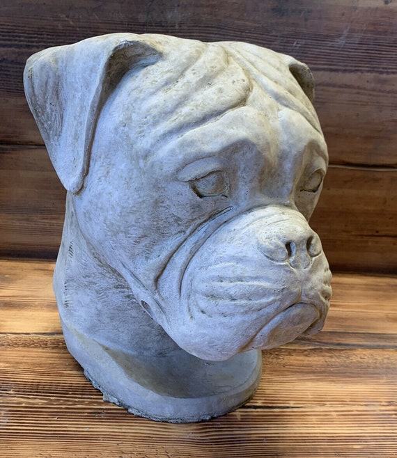 Stone Garden Large Boxer Dog Head Pillar Cap Statue Ornament Australia Head Pillar Cap Statue Ornament, Boxer Dog Garden Statue Australia