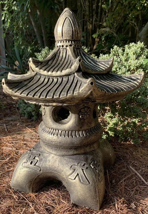 Japanese Garden Pagoda Weathered Gold Cast Stone Detailed Ornament Weatherproof Japanese Garden Pagoda Weathered Gold Cast Stone Detailed Ornament Weatherproof