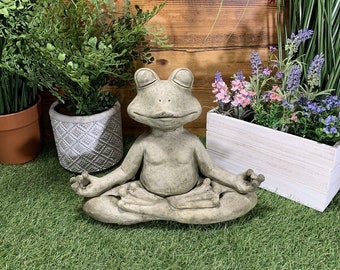 Stone Garden Meditating Frog Statue Sculpture Ornament