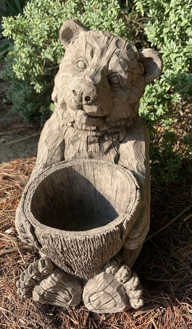 Stone Garden Detailed Bear Planter Plant Pot Ornament Gift image 2